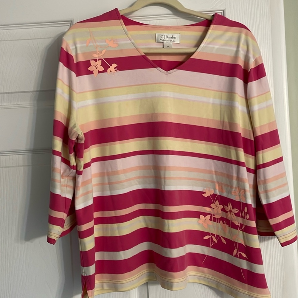 C.J. Banks Striped 3/4 Sleeve Top